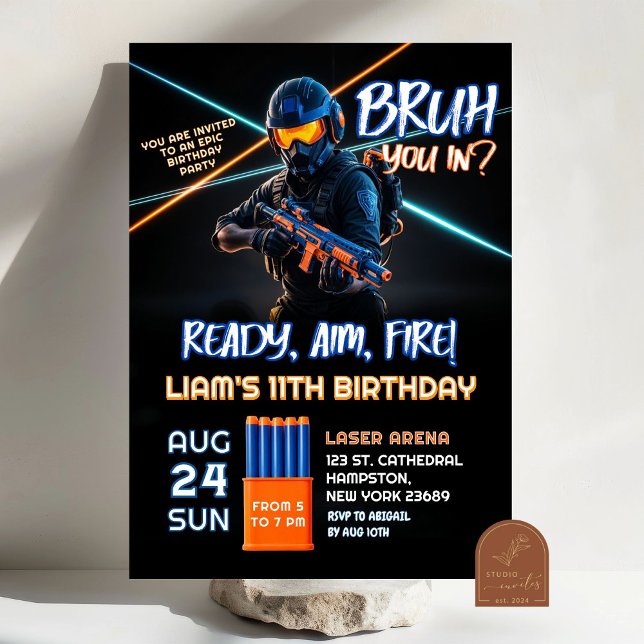 Neon Nerf Battle Dart Gun Game Birthday Boy Einladung (Von Creator hochgeladen)