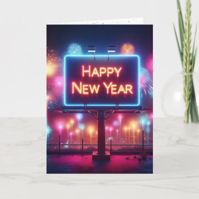 Neon New Year Reklametafeln Feiertagskarte (Vorderseite)