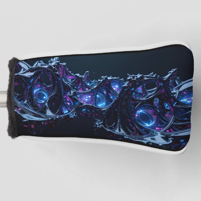 Neon Nexus: Interwoven Techno-Bio Struktur Golf Headcover (Vorderseite)
