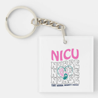 Neon NICU Nurse Typografie mit Footprint Art Schlüsselanhänger