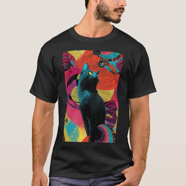 Neon Night Cat – Psychedelic T-Shirt (Vorderseite)