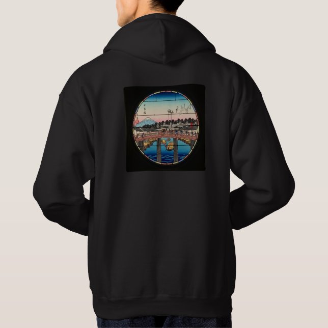 Neon Night Edo: Cyberpunk Nihonbashi & Mount Fuji Hoodie (Rückseite)