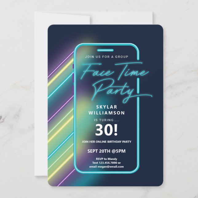 Neon Nightlife Vibe Online Group Video Chat Party Einladung (Vorderseite)
