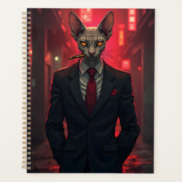 Neon Noir Sphynx Cat in Mafia Style Planer
