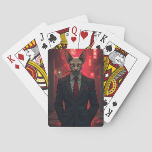 Neon Noir Sphynx-Katze im Mafia-Stil Spielkarten