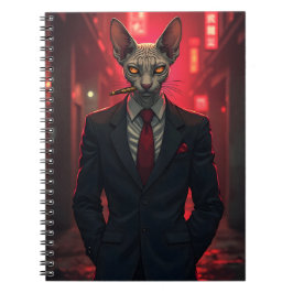 Neon-Noir-Sphynxkatze im Mafia-Stil Notizblock