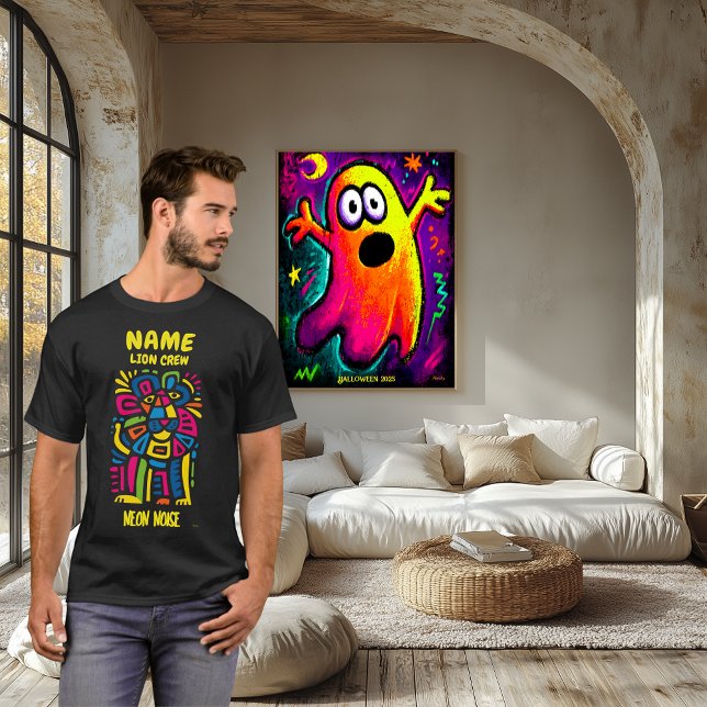 Neon Noise Lion - Abstrakt geometrisches Tribal T-Shirt (Von Creator hochgeladen)