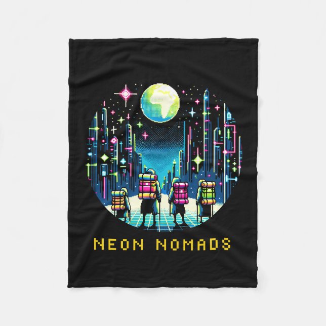 Neon Nomads 8 bit - Cyberpunk City Adventure Fleecedecke (Vorderseite)