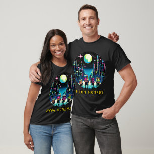 Neon Nomads - Cyberpunk Pixel Art Travel Design T-Shirt
