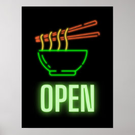 Neon Noodle Bowl Open Sign Poster