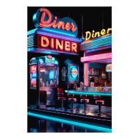 "Neon Nostalgie: Vintag Diner Lights Poster"