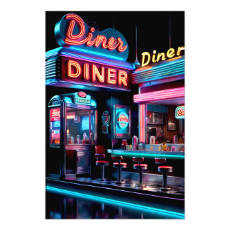 "Neon Nostalgie: Vintag Diner Lights Poster" Fotodruck