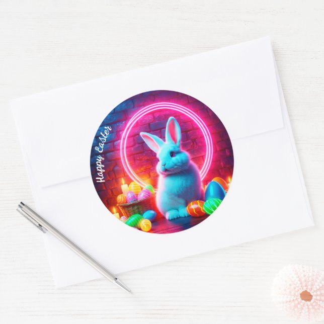 Neon Oaster Kaninchen Ei rosa Moderne niedliche De Runder Aufkleber (Umschlag)