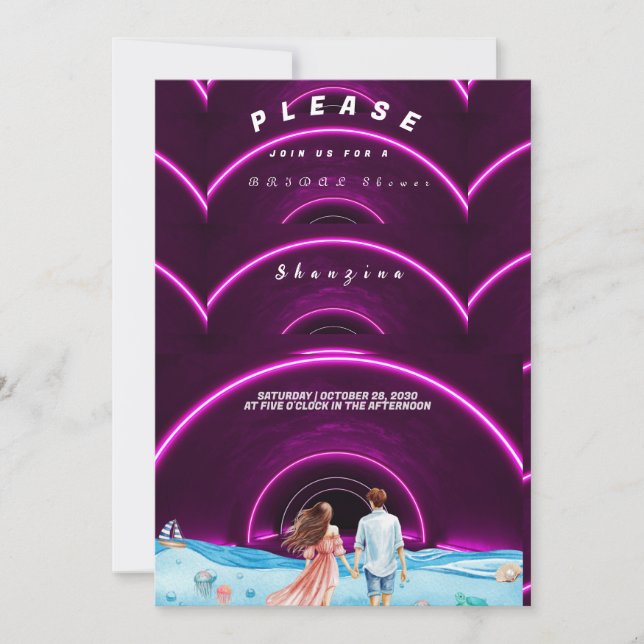 Neon Ocean Themed Brautparty Einladung (Vorderseite)