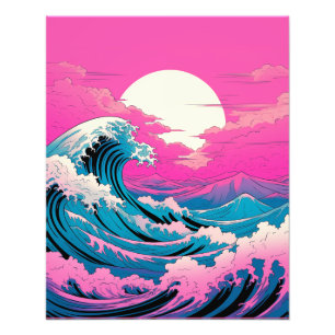 Neon Ocean Waves Neon Kunst, Dichtung und Musik Fotodruck