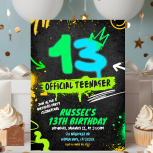 Neon Offizieller Teenager Graffiti 13. Geburtstag Einladung