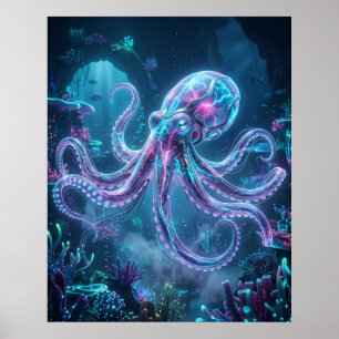Neon-Oktopus Datenriff Poster
