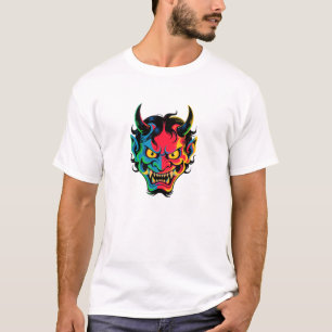Neon Oni Rage farbenfrohe japanische Demasemaske V T-Shirt