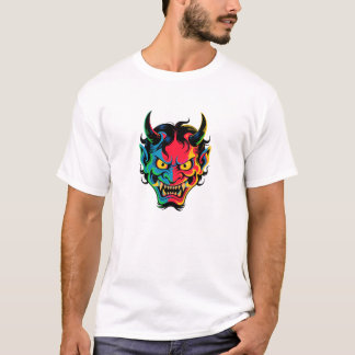Neon Oni Rage farbenfrohe japanische Demasemaske V T-Shirt