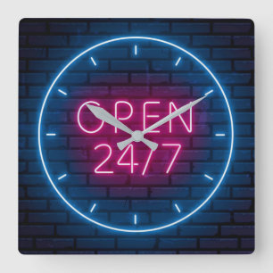 Neon Open Sign Square Wall Uhr