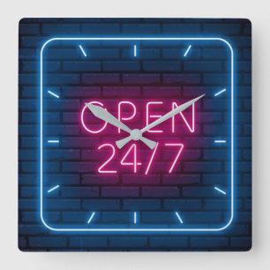 Neon Open Sign Square Wall Uhr