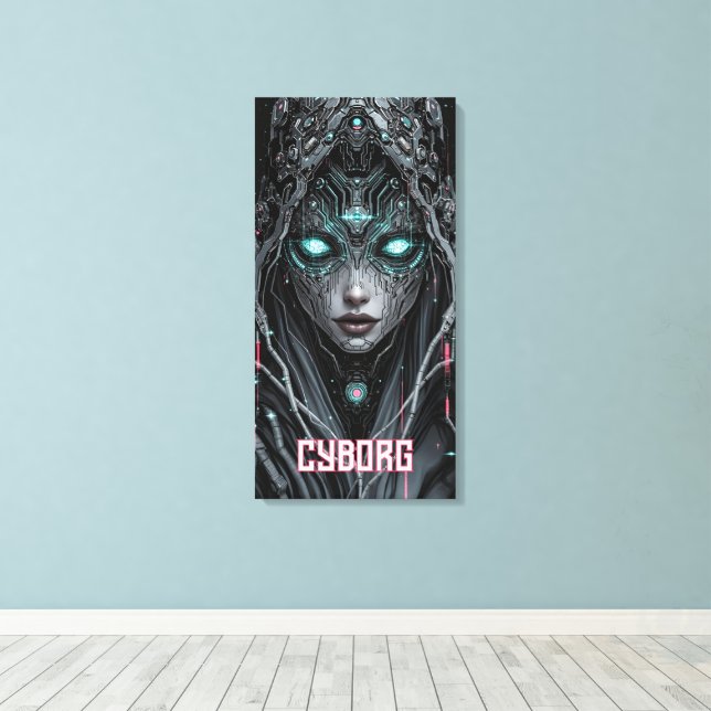 Neon Oracle Cyborg Leinwanddruck (Insitu (Holzboden))