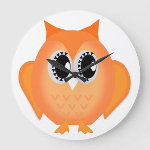 Neon Orange Hootie Hoot Owl Clock Große Wanduhr