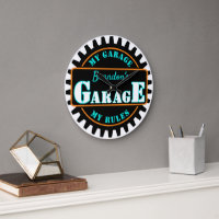 Neon Orange Türkise Blue Garage Text auf schwarz
