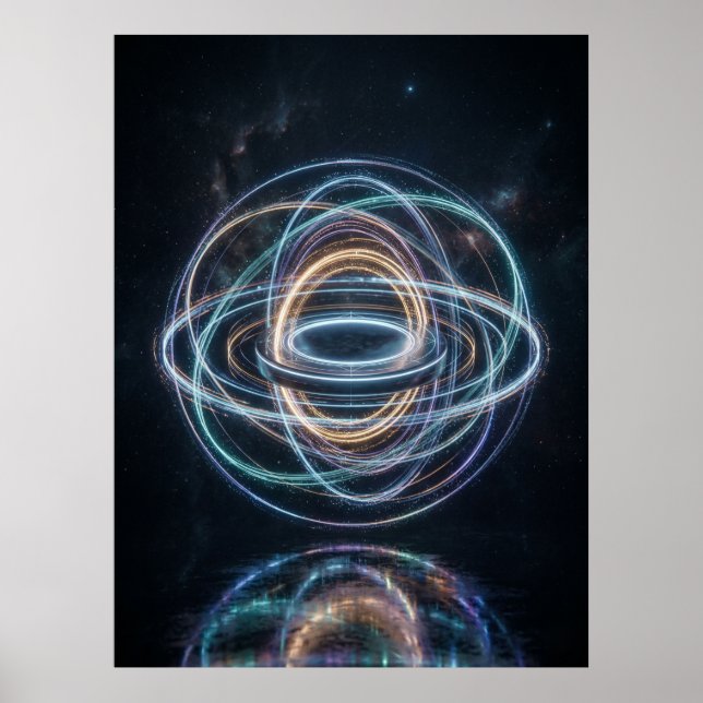 Neon-Orbitalringe Abstrakter Raum Poster (Vorne)