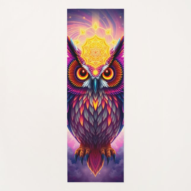Neon Owl Portrait: Psychedelic Swirl Art Yogamatte (Vorderseite)