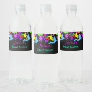 Neon Paint 16 . Geburtstag Wasserflaschenetikett