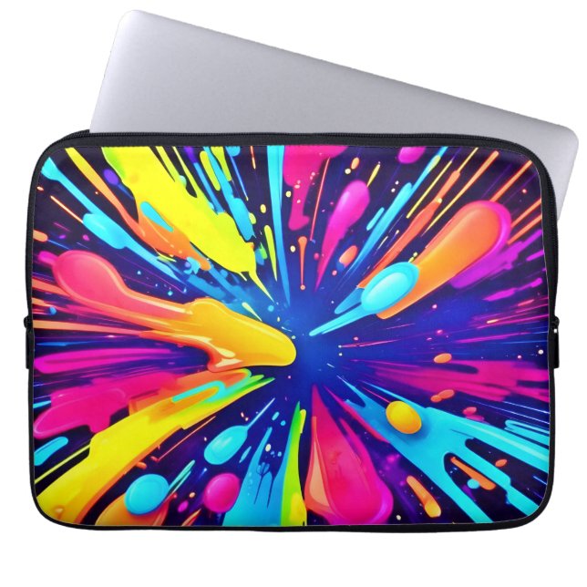 Neon Paint Explosion auf dunkler Leinwand Laptopschutzhülle (Vorderseite)