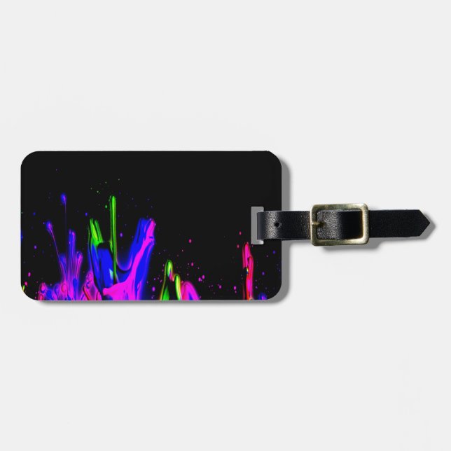 Neon Paint Splash farbig. Personalisiere es Gepäckanhänger (Vorderseite horizontal)