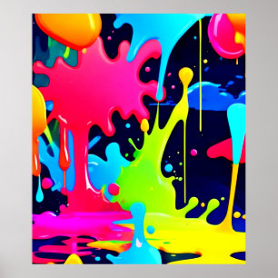 Neon Paint Splash Tropfen Chaos Poster