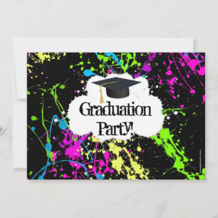 Neon Paint Splatter Graduation Party Invitation Einladung