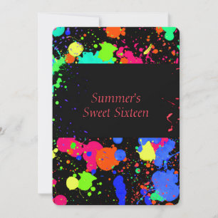 Neon Paint Spritzer, 16 . Geburtstag Einladung
