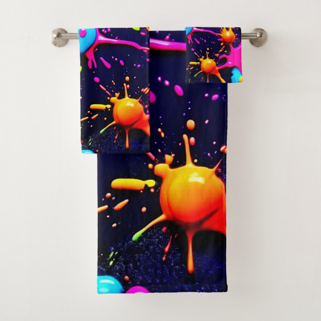 Neon Paint Spritzer Abstrakt Art Badhandtuch Set (Insitu)