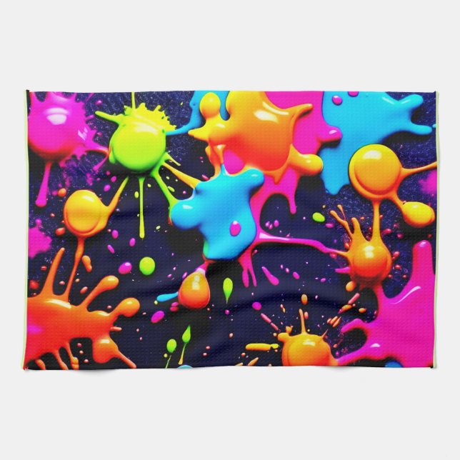 Neon Paint Spritzer Abstrakt Art Geschirrtuch (Horizontal)