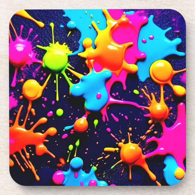 Neon Paint Spritzer Abstrakt Art Getränkeuntersetzer (Vorderseite)