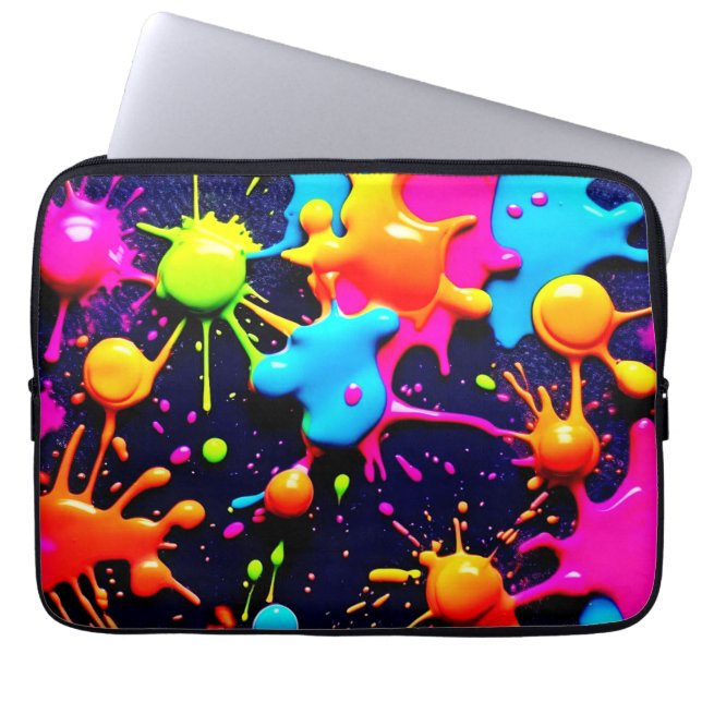 Neon Paint Spritzer Abstrakt Art Laptopschutzhülle (Vorderseite)