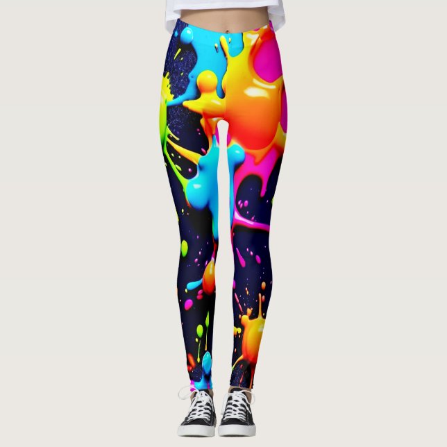Neon Paint Spritzer Abstrakt Art Leggings (Vorderseite)
