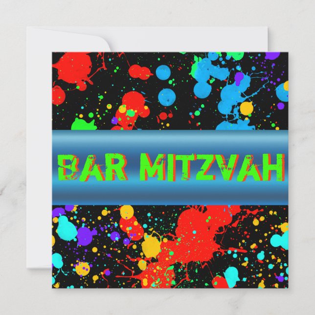 Neon Paint Spritzer, Bar Mitzvah Einladung (Vorderseite)