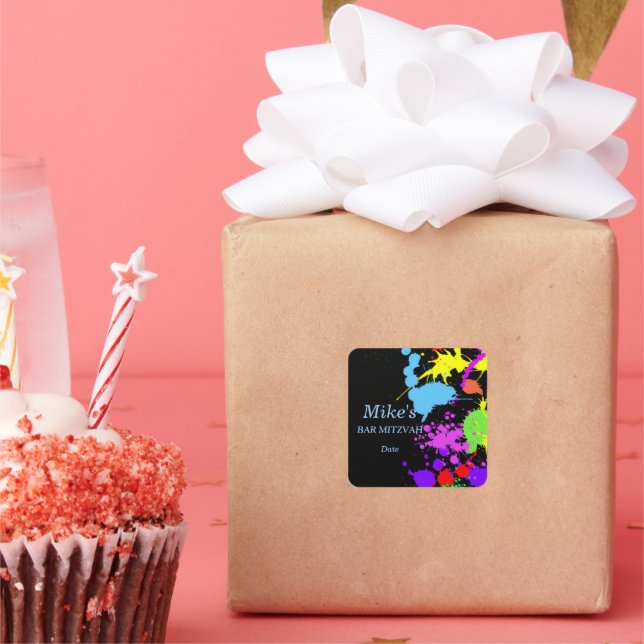 Neon Paint Spritzer Colorful Quadratischer Aufkleber (Party)