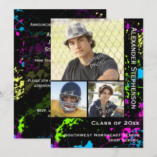 Neon Paint Spritzer Foto Abschluss Einladung