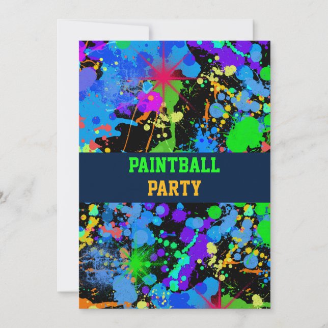 Neon Paint Spritzer Paint Ball Einladung (Vorderseite)