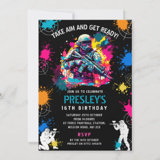 Neon Paintball Invite - Combat Glow Birthday Party Einladung