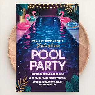 Neon Palm Springs Pool Party Geburtstag Einladung