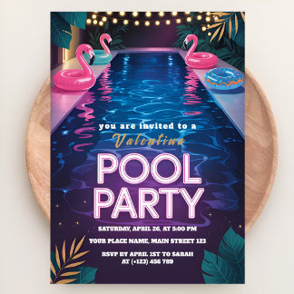 Neon Palm Springs Pool Party Geburtstag Einladung