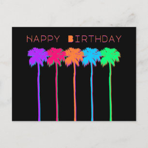 Neon Palm Trees Happy Birthday Postkarte