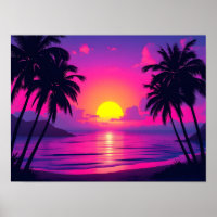 Neon-Palmen-Sonnenuntergang – Vaporwave-Tropen-Äst